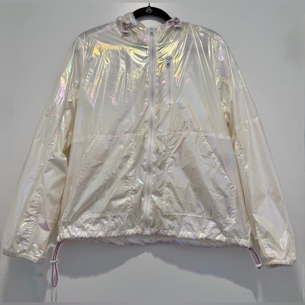Steve Madden Iridescent Pearl White Hooded Windbreaker Jacket M